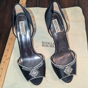 Badgley Mischka Black Heels with Crystal Embellishments